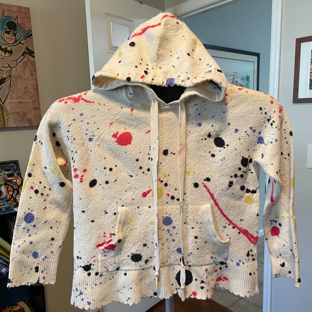 Threads of Prvlg Splatter Paint Hoodie. Size M
